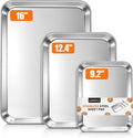 LIANYU 3 Pack Stainless Steel Baking Sheets, Cookie Sheet Pan for Baking & Roasting, 16/12.4/9.2 In, Toaster Oven Pan Cookie Baking Tray, Non Toxic & Heavy Duty & Easy Clean, Dishwasher Safe