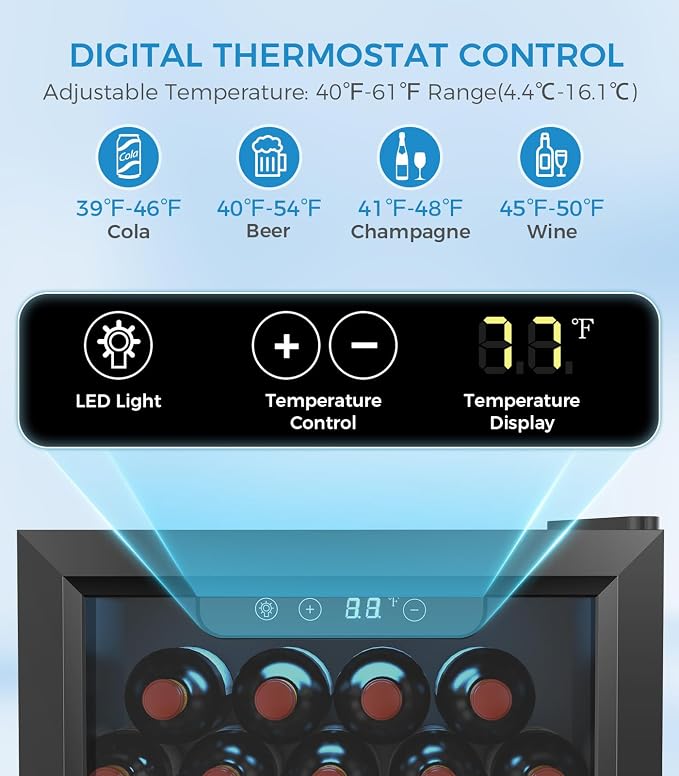 Electactic 48 Can Beverage Refrigerator Mini Fridge Cooler Glass Door for Beer Soda or Wine, Small Drink Cooler Machine LED Temperature Control for Bar Home, Office 1.3CUFT