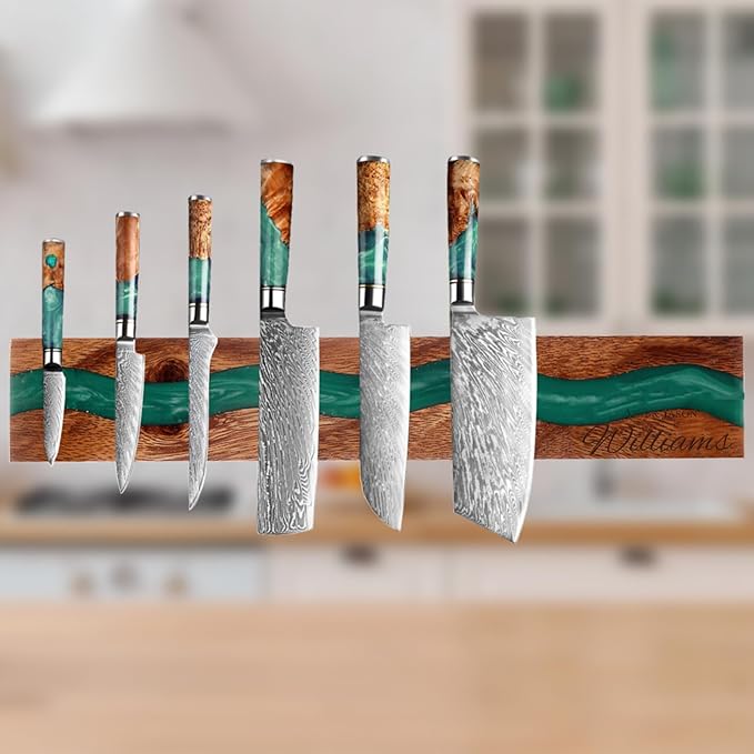 Personalized Magnetic Knife Holder for Wall, Restaurant Opening Gift, Housewarming Gift Wedding Gift, Made of Wood and Resin Magnetic Knife Strip