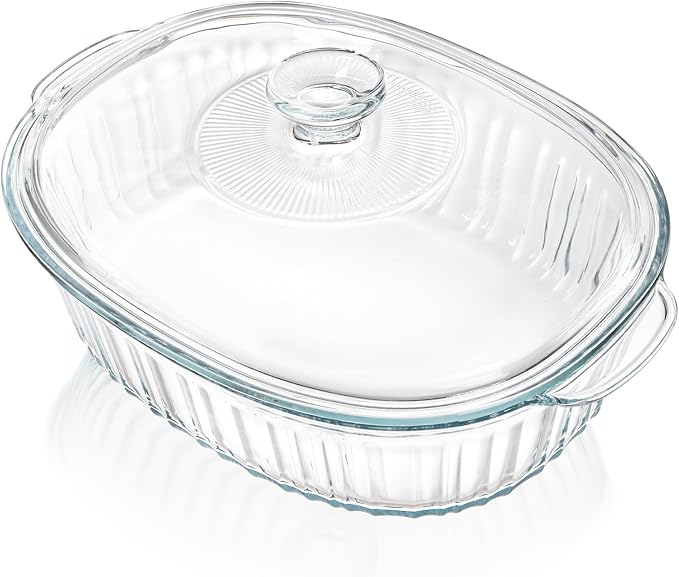 Noamus 2 Pieces 3Qt Glass Casserole Dish with Lid, Extra Large Oval Glass Baking Pan, Heat-Resistant Covered Lasagna Cookware, Clear Deep Food Container, Mixing Bowl for Cooking, Oven&Microwave Safe