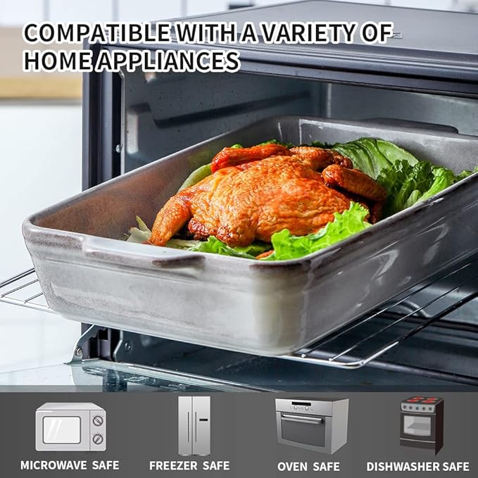 KOOV Bakeware Set, Ceramic Baking Dish Set, Rectangular Casserole Dish Set, Lasagna Pan, Baking Pans Set for Cooking, Cake Dinner, Kitchen, 9 x 13 Inches, Reactive Glaze 3-Piece, Variable Grey
