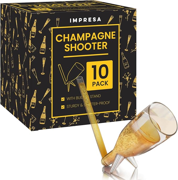 IMPRESA 10 Pack Champagne Shooter Plastic Glass Set - Champagne Glasses with Stands - Bachelorette Party Favors - Reusable Champagne Shooter Gifts for Bubbly Lovers - Champ Shooters