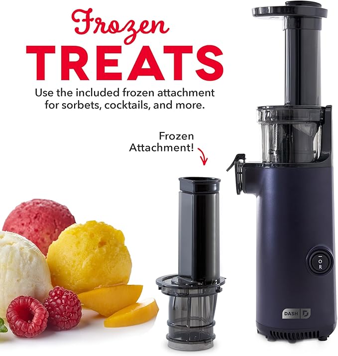 Dash Deluxe Compact Cold Press Juicer - Slow Masticating Juicer Machine for Fruits and Vegetables with Frozen Attachment - Easy to Clean Juice Press for Home Countertops - Black