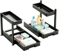 BLULEE 2 Tier Under Sink Organizer, Adjustable Cabinet Storage Rack（2 PACK） | Under the sink organizer for kitchen organization. Heavy duty metal frame clears bathroom vanity pipes safely.