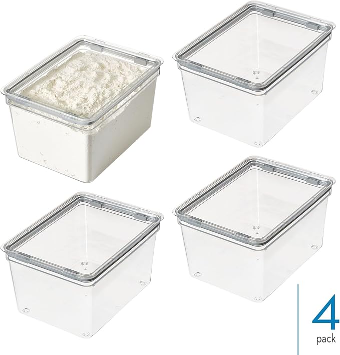 iDesign Small Food Storage Bin with Airtight Lid for Kitchen or Pantry Storage - Set of 4 - Clear