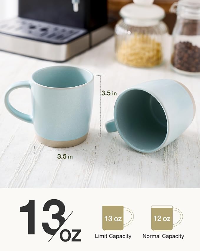 famiware Coffee Mugs Set of 8, Milkyway 13 oz Mug Set, Ceramic Cup Set with Handle for Coffee, Tea, Cocoa, Milk, Light Blue