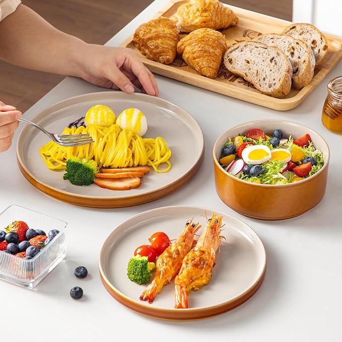 vancasso ONION Ceramic Plates and Bowls Sets, 18 Pieces Grey Dinnerware Sets for Kitchen, Reactive Glaze Dishes Set for 6, Dishwasher and Microwave Safe
