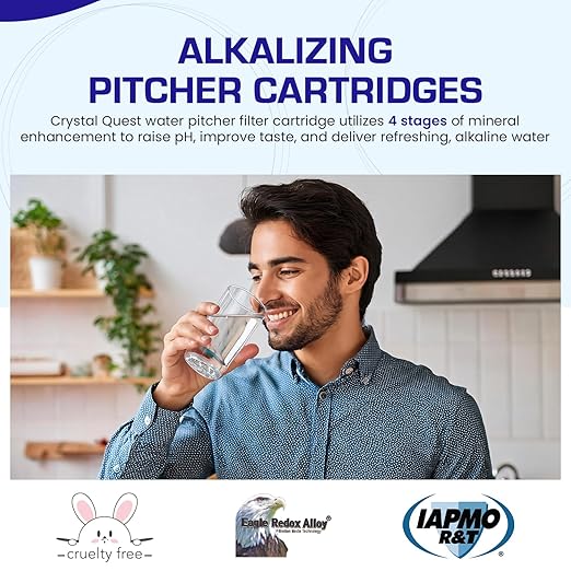 Crystal Quest Alkalizing Water Filter Pitcher Cartridge – Advanced Filtration for Clean, Healthy Water, Enhances Mineralization, Long-Lasting Design, Easy Installation - 1,000 Gallons