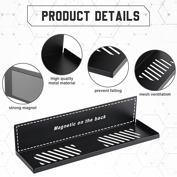 Therwen 4 Pack Magnetic Pegboard Shelves Wall Organizer Metal Pegboard Shelf Steel Tray Accessories Organizing Tools for Craft Home Kitchen(16 x 4.7 x 3.5 Inches,Black)