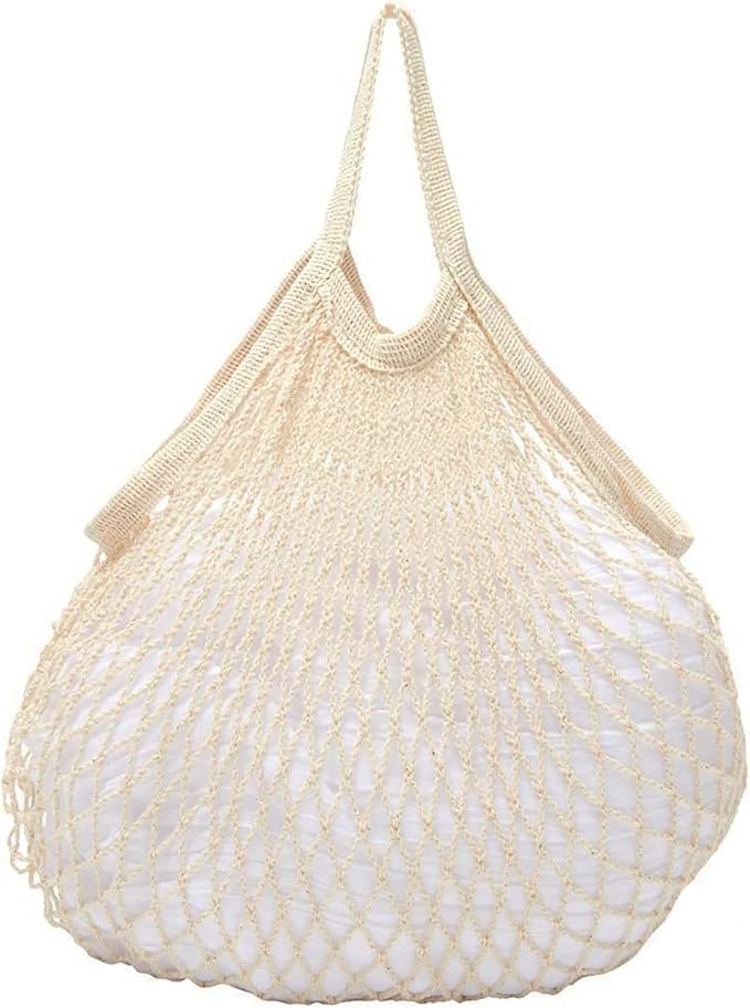 FixtureDisplays® 3 PK Reusable Cotton Mesh Grocery Bags, Lightweight Washable String Bags for Shopping, Fruits, Beach & Daily Use 22049-3PK-1D