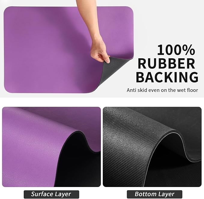 HotLive Dish Drying Mat for Kitchen Counter, Heat Resistant Drainer Mats with Non-slip Rubber Backed, Hide Stain Kitchen Super Absorbent Draining Mat, Easy to Clean Dish Rack Pad, Purple 16"x18"