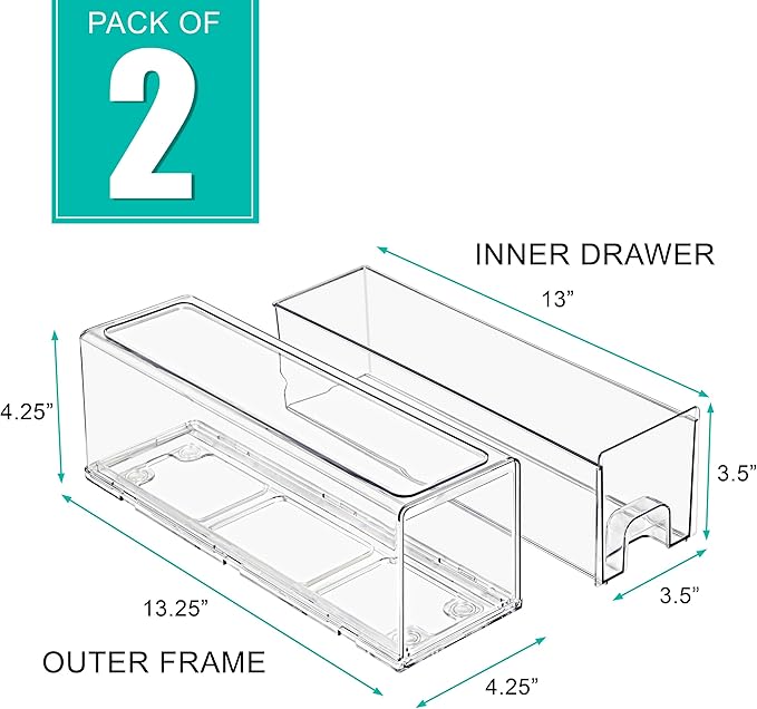 Sorbus Small Clear Stackable Storage Drawers, Plastic Storage Drawers with Handles, Craft, Clothes, Medicine, Makeup, Closet, Art Supply, Shoe, Toy Storage Organizer (2 Pack)
