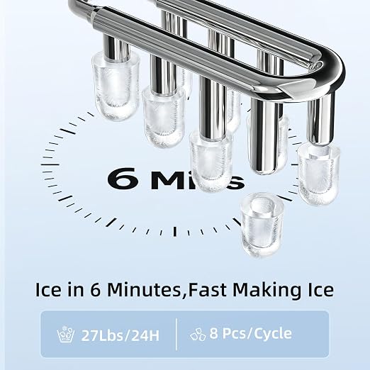 Antarctic Star Countertop Bullet Ice Maker, 27Lbs/24H Ice Machine with Fast 6 Min Ice Making, Self-Cleaning Portable Ice Maker for Home Kitchen RV