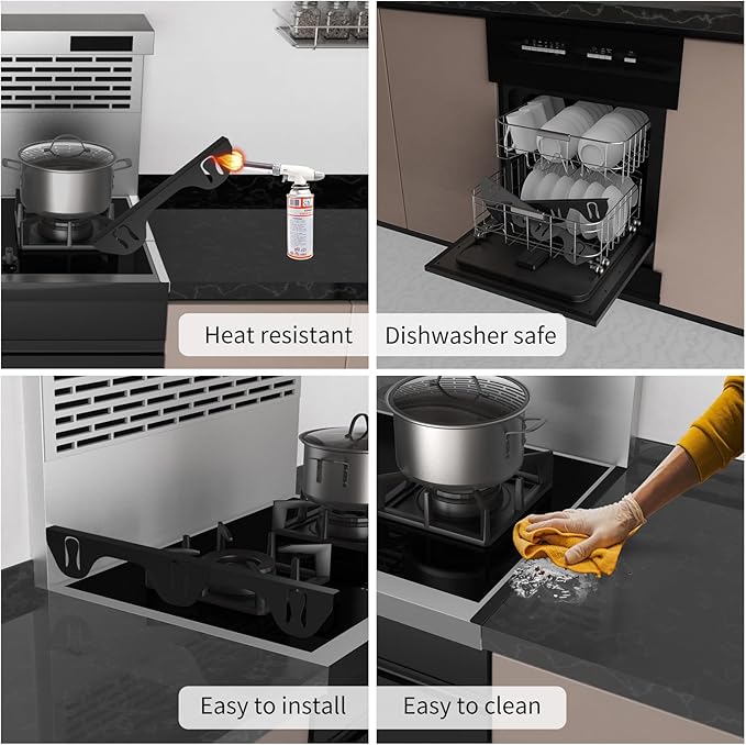 316 Stainless Steel Stove Gap Covers,2 Pack Stove Gap Filler,Range Trim Kit,Heat-Resistant Stove Gap Guard,Easy Retractable Length 13.8" to 27.5",Width 0.78",Black