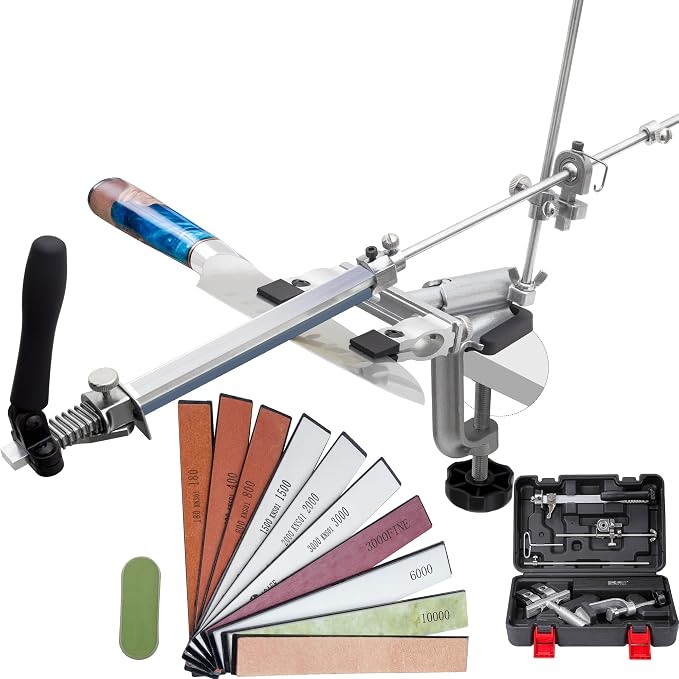 CWOVRS Knife Sharpening System, RX-009 Precision Knife Sharpener, 360° Flip Rotation, Upgraded Fixed-Angle Knife Sharpener Kit & Adjustable Knife-Clip, Chef Knife Sharpening Kit, 9 Stones+ Polish Kit