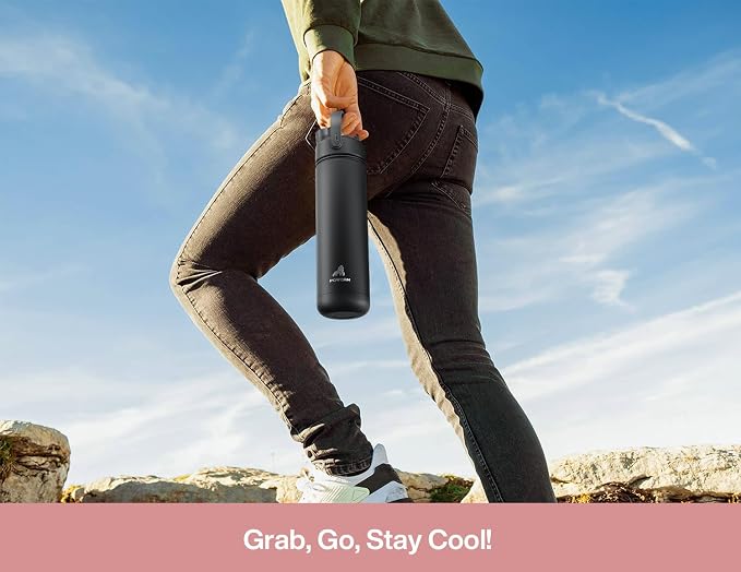POWCAN 26 oz Insulated Water Bottle with 2-in-1 Straw and Spout Lid, Keep Cold 24H, Leak-Proof, Fits in Car Cup Holder, Stainless Steel Water Bottle for Sports, Travel, Gift (Sun-Kissed Strawberry)