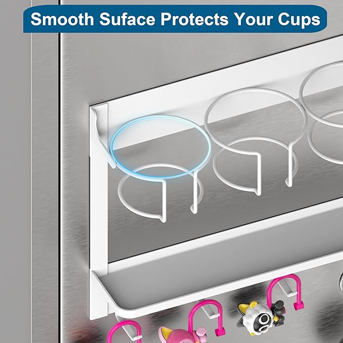 EASTTOWEST Magnetic Cup Storage Organizer Holder for Stanley 30/40 oz Tumbler,Strong Magnetic Rack for Fridge (White, 4CUPS)