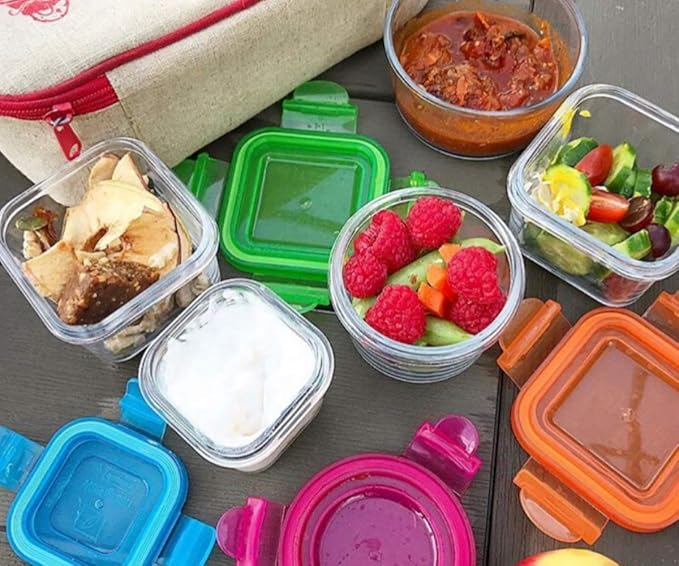 Wean Bowls Glass Food Storage Garden Pack - Pack of 4 x 5.4 oz Round containers Blue, Orange, Green, Grape