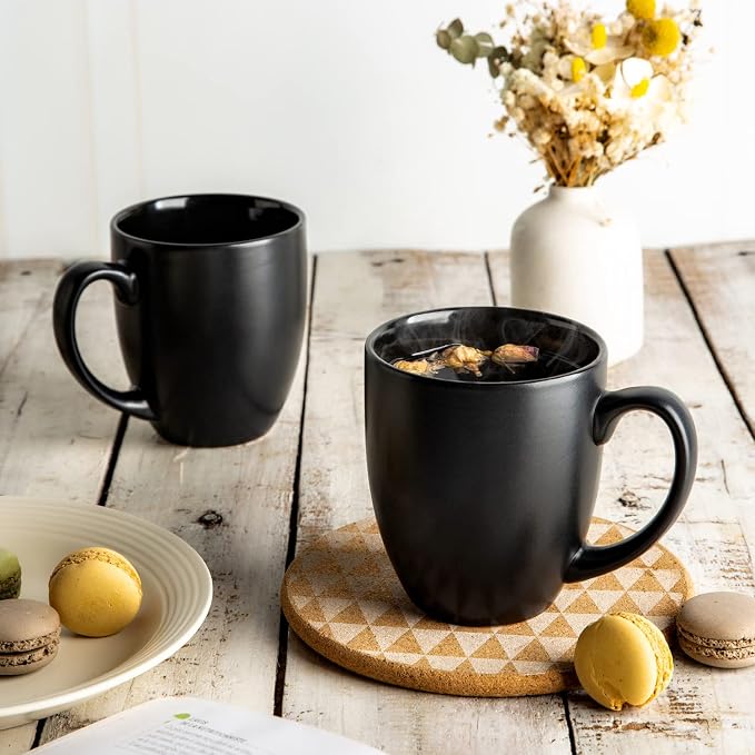AmorArc 16oz Coffee Mugs Set of 6, Large Ceramic Coffee Mugs for Men Women Dad Mom, Modern Coffee Mugs with handle for Tea/Latte/Cappuccino/Cocoa. Dishwasher&Microwave Safe, Matte Black
