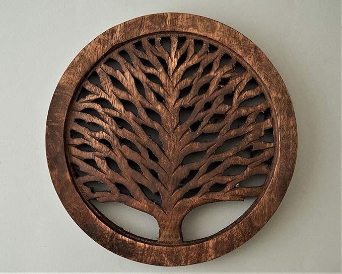Set of 2 Wooden Trivets for Hot Dishes Pots and Pans Tea Pot Holders Nonslip Heat Resistant Kitchen Counter Accessories for Table Countertops (TRWAL) 8" Diameter Tree of Life