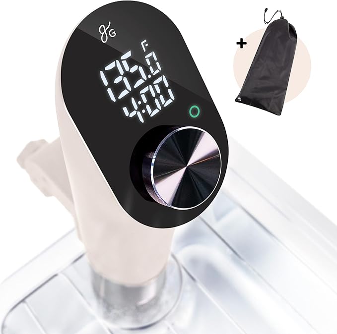 Greater Goods Pro Sous Vide Kit - An 1100 Watt, Powerful, Precise Sous Vide Cooker and Premium, Plastic Container with Sous Vide Rack, Lid, and Neoprene Sleeve | Designed in St. Louis (Birch Kit)