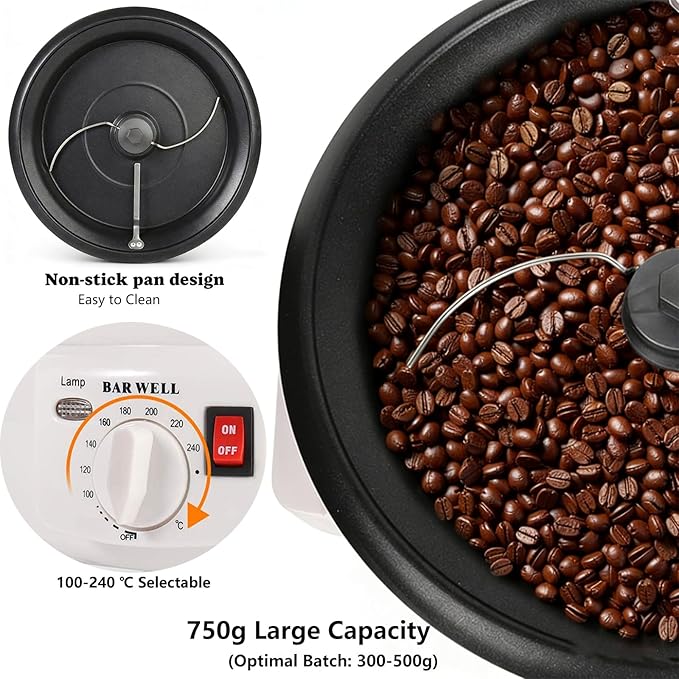 Home Coffee Bean Roaster Machine for Beginner Electric Nut Peanut Cashew Chestnuts Roasting Machine 1.6lb Capacity