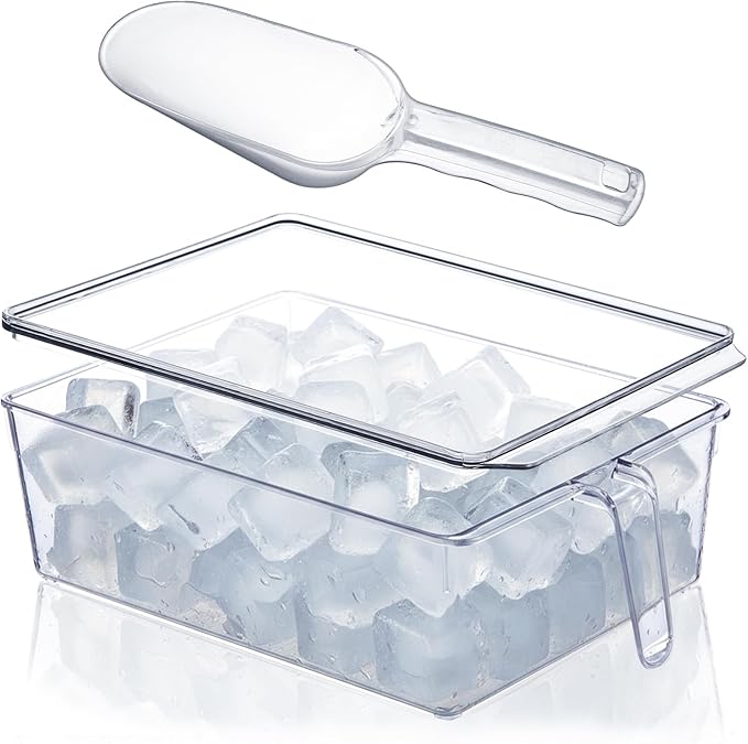Havawish Ice Storage Bin for Freezer with Lid and Flexible Scoop Set Plastic Ice Container with Lid Handle for Home Office Fridge Storage(12.4 x 8.07 x 3.94 Inches,Clear,2 Pcs)