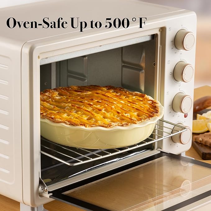 Ceramic Pie Pan for Baking 10 inch, Pie dish for Quiche, Apple Pie, Pot Pies, Deep dish pie plate with ruffled edges, Non-stick Cake Pan, Microwave,Dishwasher,and Oven Safe, Butter Yellow