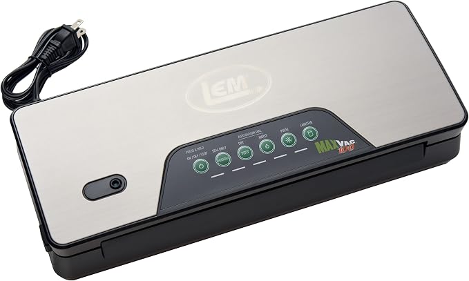 LEM Products MaxVac 100 Vacuum Sealer Machine, Compact Food Vacuum Sealer for Freezer Storage, Includes Bag Roll Holder, Bag Roll