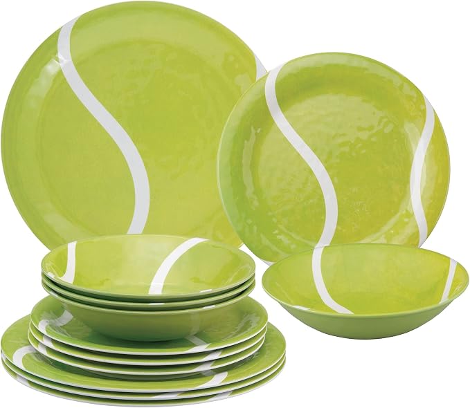 UPware 12 Piece Tennis Melamine Dinnerware Sets, Outdoor Dishes Set, Plates and Bowls Sets, Service for 4, Rreen