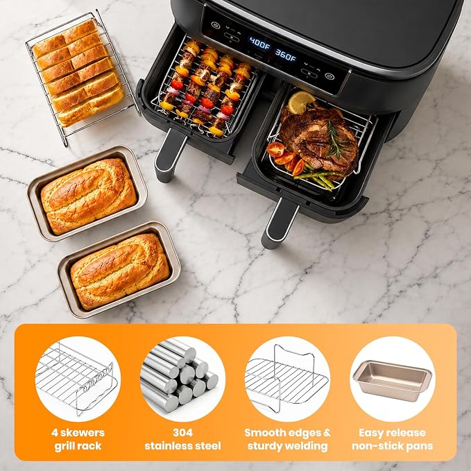 Silicone Air Fryer Liners, Reusable Rectangular Airfryer Basket Liners Compatible with Ninja Foodi DZ201/DZ401/DZ302/DZ550 & Most 8-10QT Dual Basket Air Fryers, 21PCS Air Fryer Accessories