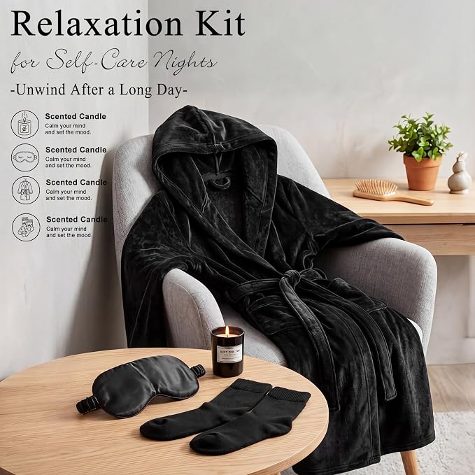 Nuogo 15 Pcs Birthday Gifts for Men Beard Care Set for Him Dad Birthday Gifts Basket Ideas Kit for Men Tumbler Bath Robe for Father's Day Dad Husband Boyfriend Box(Hooded,Black)