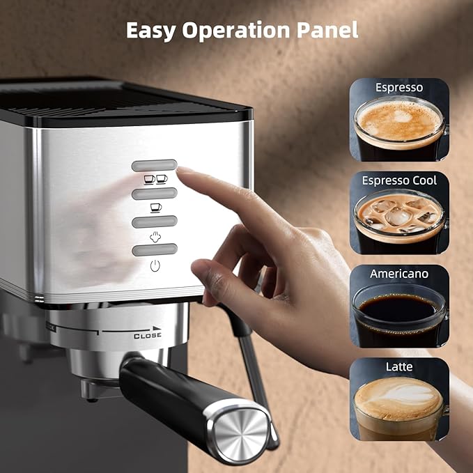 Electactic 20-Bar Espresso Machine with Rapid Cold Brew, Hot & Iced Coffee Maker with Steam Wand & Touchscreen, 37oz Removable Water Tank for Latte, Cappuccino & Home Barista Gifts