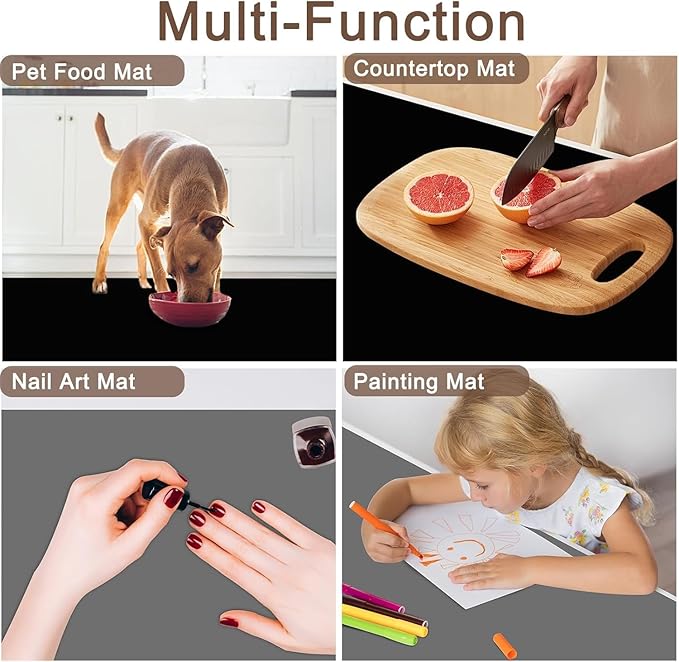 48''x32''(120cmx80cm) Extra Large Silicone Mat for Kitchen Counter, 1.5MM Thick Non-Slip Heat Resistant Countertop Protector, Waterproof Durable Kitchen Mat for Countertops, Light Gray
