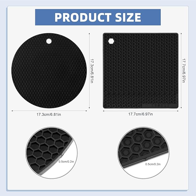 Honeydak 12 Pcs Silicone Trivet Mat and Silicone Hot Handle Holder Pack Multipurpose Non Slip Pot Holders Pot Handle Covers Heat Resistant for Kitchen Potholders Hot Dishes Jar Opener, Black