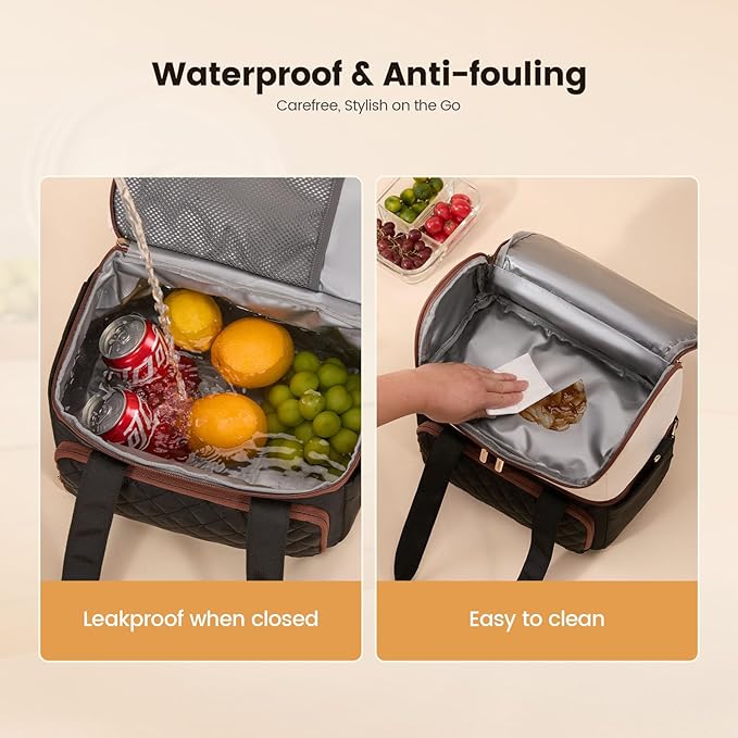 LOVEVOOK Insulated Lunch Bag For Women,X Large Double Deck Adult Lunch Box,Teacher Lunch Tote Bag With Cup Holder,Leakproof Cooler Bag With Adjustable Shoulder Strap For Work Picnic Beach,Larger 24L