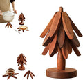 Natural Tree Trivet Set - Natural Foldable Kitchen Trivets, Handmade Wooden Hot Pad Holder for Plates, Pots, Pans, Cup, Kitchen Dining Table Protection (Brown, S)