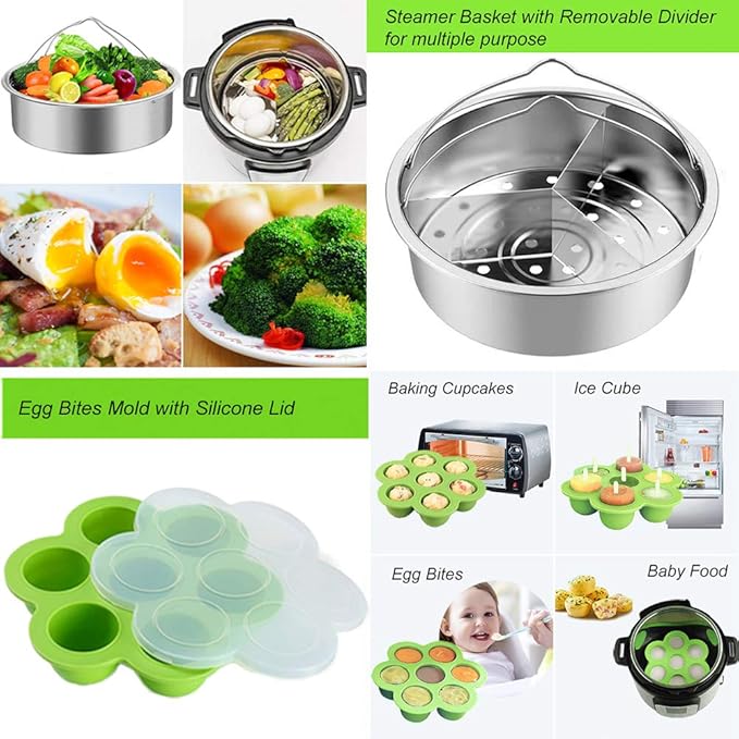 Sugaroom 101 PCS Pressure Cooker Accessories Set Compatible with Instant Pot Accessories 6 qt 8 quart - 2 Steamer Baskets, Springform Pan, Egg Rack, Egg Bites Mold, Steamer Rack and More