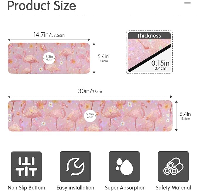 Kitchen Sink Splash Guard 1 PC 30 Inch Sink Faucet Mat Splash Guard for Bathroom Countertop Water Absorbent Foldable Cuttable Soft Washable Pink Gradient Flamingo and Petals