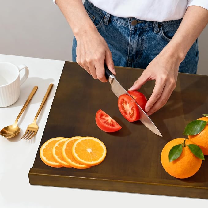 Wooden Pastry Board with Measurement 24'' x 20" Reversible Kneading Board with Side Lip and Engraved Ruler Bread Cutting Boards for Rolling Dough Baking Counter Top Kitchen (Brown)