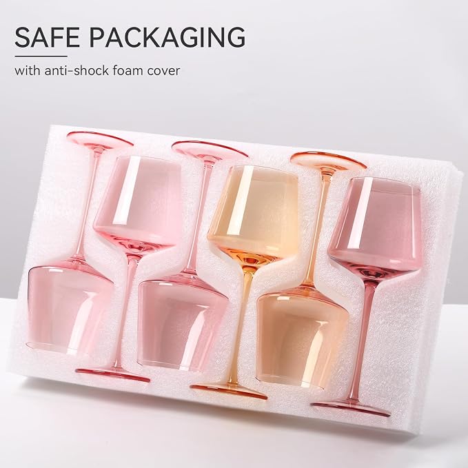 Pink wine glasses set-Pink Colored Wine Glasses Set of 6 -light peach wine glasses Gifts for Women Hand-Blown colored Glasses-Bachelorette, Party, Celebration, Birthday