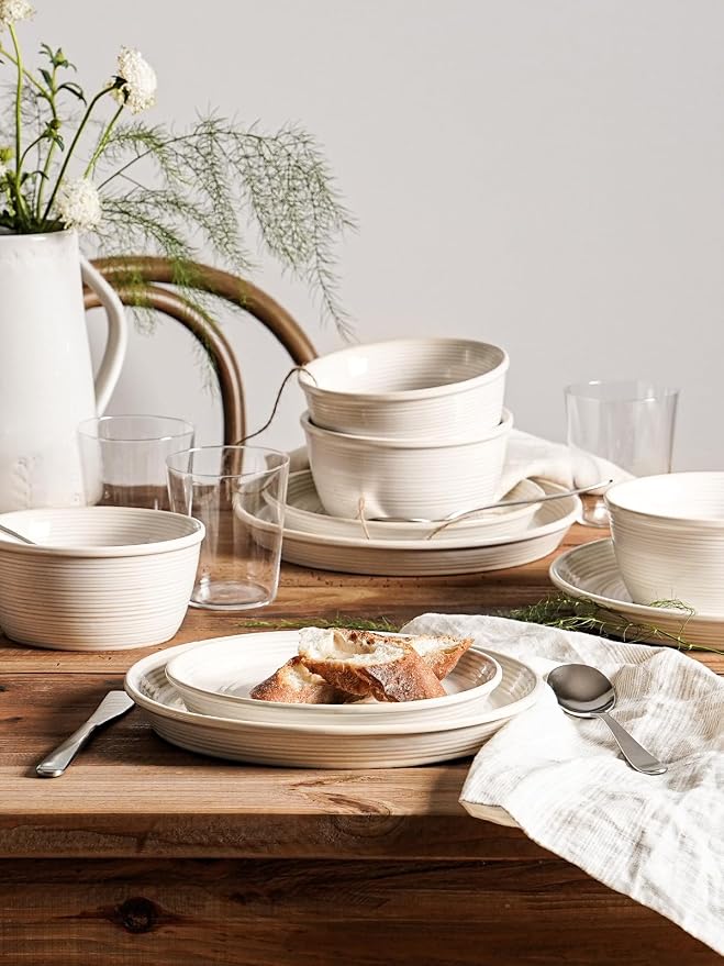 LE TAUCI Ceramic Plates and Bowls Set for 4, 12-Piece Ceramic Dinnerware Set, Farmhouse Dishes Set, Microwave & Dishwasher Safe, Stackable,12-Piece, Arctic White (10" Dinner+8" Salad Plates+6" Bowls)
