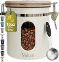 Veken Coffee Sugar Canister with Window, Airtight Stainless Steel Kitchen Food Storage Container with Lids, Date Tracker and Scoop for Grounds Coffee, Beans, Tea, Flour, Cereal Jars, 16OZ, Cream