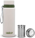 The London Sip 25 oz Multi-Purpose Tea Infuser Mug – Fruit Infuser Water Bottle for Hot and Cold – Double Wall Stainless Steel Insulated, Safari Beige