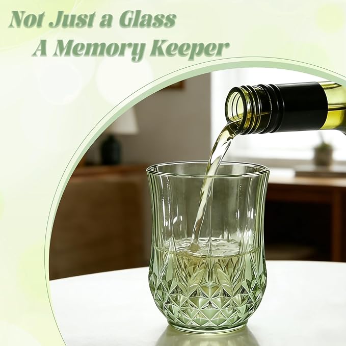 24 Pack Plastic Stemless Wine Glasses,12oz Unbreakable Vintage Elegant Drinking Glass Set,Reusable Fancy Cocktail Cups for Party, Wedding, and Bulk Events (24, 12oz-Sage Green)