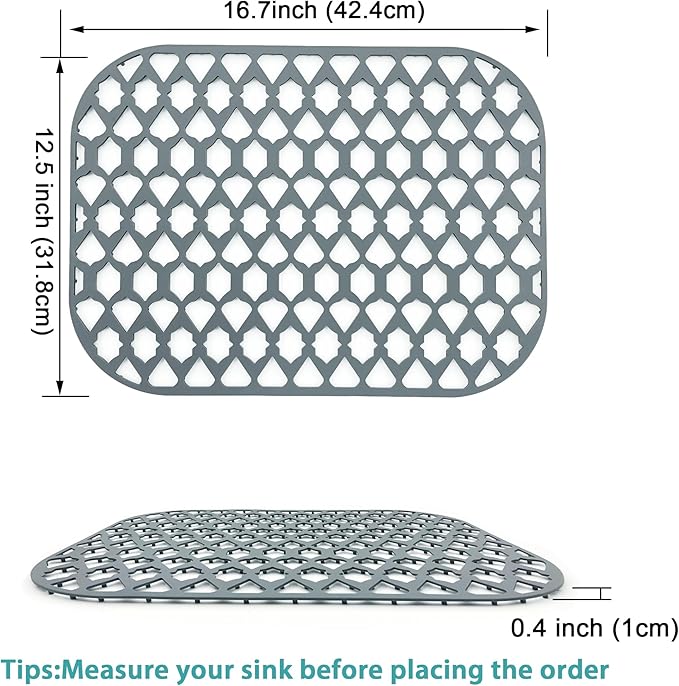 SAMSIER Silicone Sink Protectors Mats (13x11 & 14x12 & 16x12 & 18x16 & 19x14 & 21x16 & 22x13 & 25x16 & 26x14 & 28x14 & 30x16) for Bottom of Kitchen Sink (16.7”x12.5”)