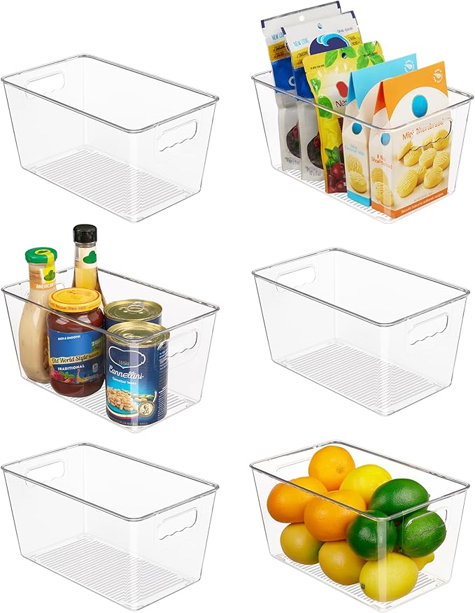 Fridge Organizer Bins, 4 Pcs Clear Plastic Storage Containers Stackable Kitchen Storage Bins for Refrigerator, Pantry, Food, Freezer, Cabinet, Bathroom, Snacks, GY204801