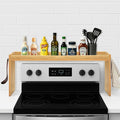 Over The Stove Shelf, Wood Stove Top Shelf,31.5" Stove Top Organizer Shelves with 6 Hooks,11.5" Height Over Stove Spice Rack for Kitchen, Oak