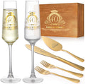 40th Wedding Anniversary Champagne Flutes Gifts, Happy Anniversary Decorations, Gold Cake Cutting Set Gfits for Women Men 40 th Birthday or Parents