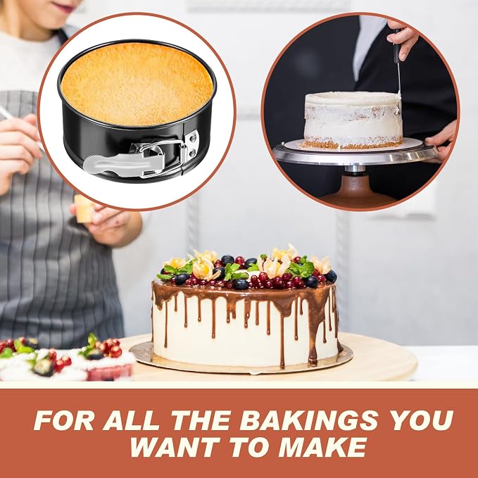 Funnymoom 4 Pcs 4 Inch Non Stick Springform Pan with Removable Bottom Carbon Steel Round Springform Cheesecake Pan with Stainless Steel Spring Buckles for Baking Kitchens Restaurant(Black)